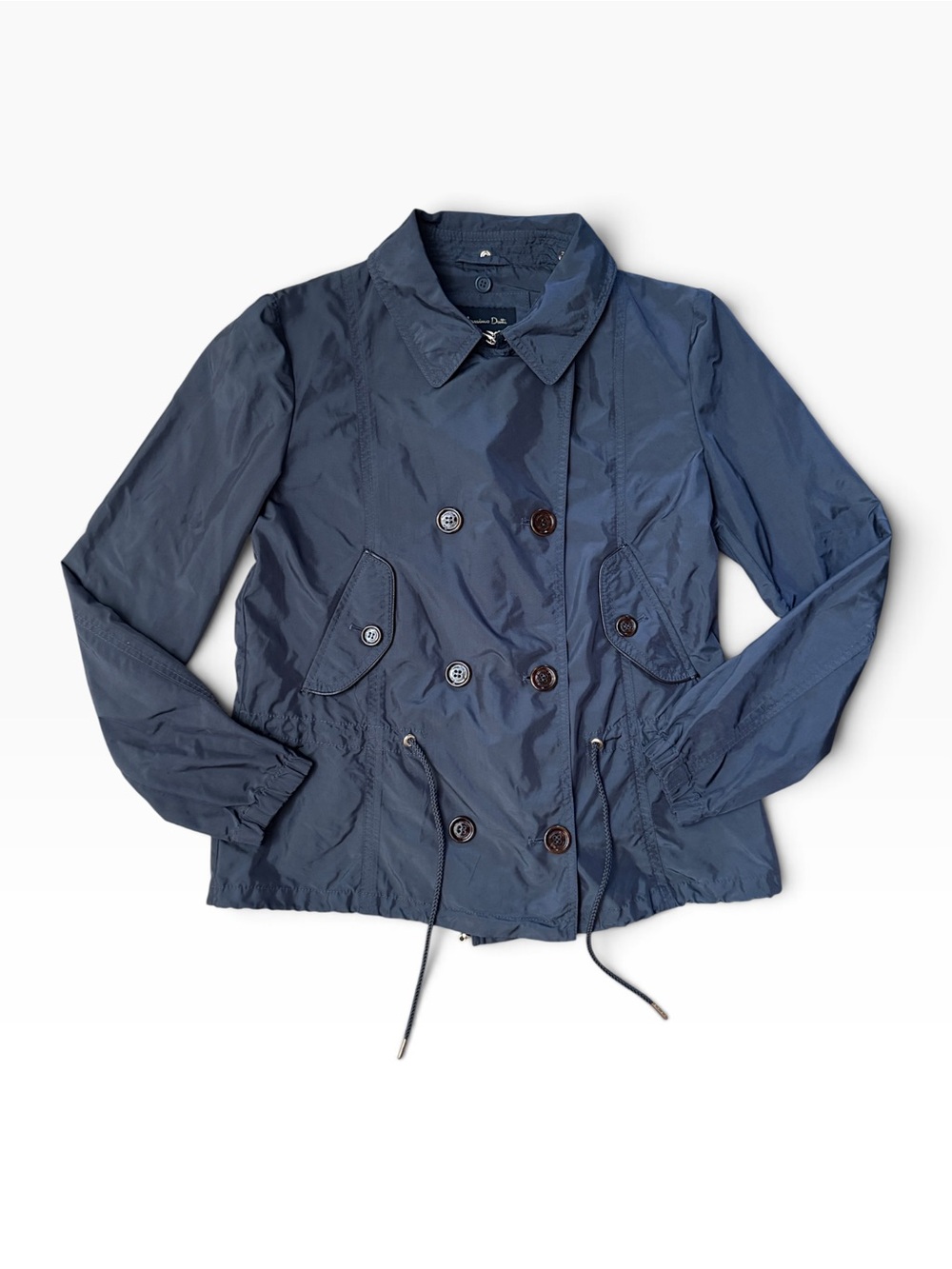 Massimo Dutti Short Double Breasted Rain Utility Jacket Windbreaker Navy Blue S